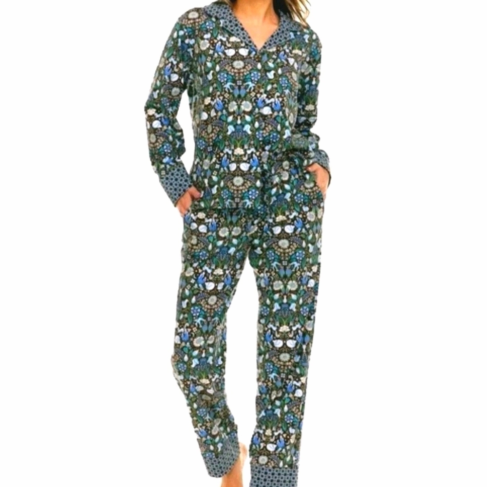 NWT Women’s Vera Bradley Blue/Green Floral 2pc. 100% Cotton Pajama Set Sz. Small